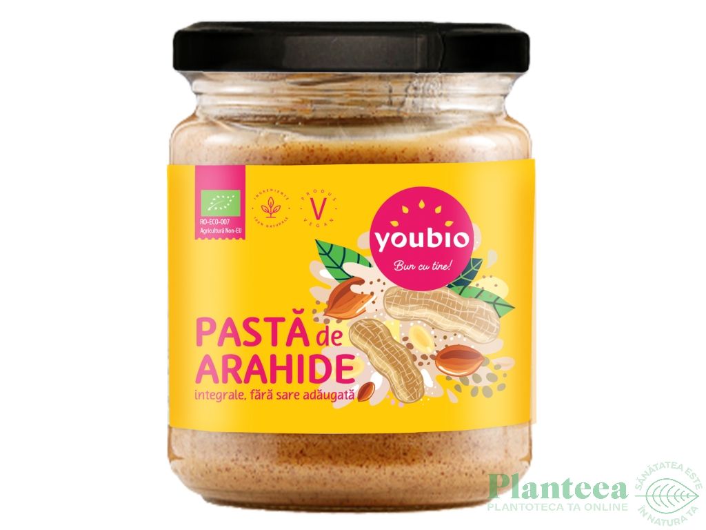 Unt arahide integrale fara zahar fara sare eco 250g - YOUBIO