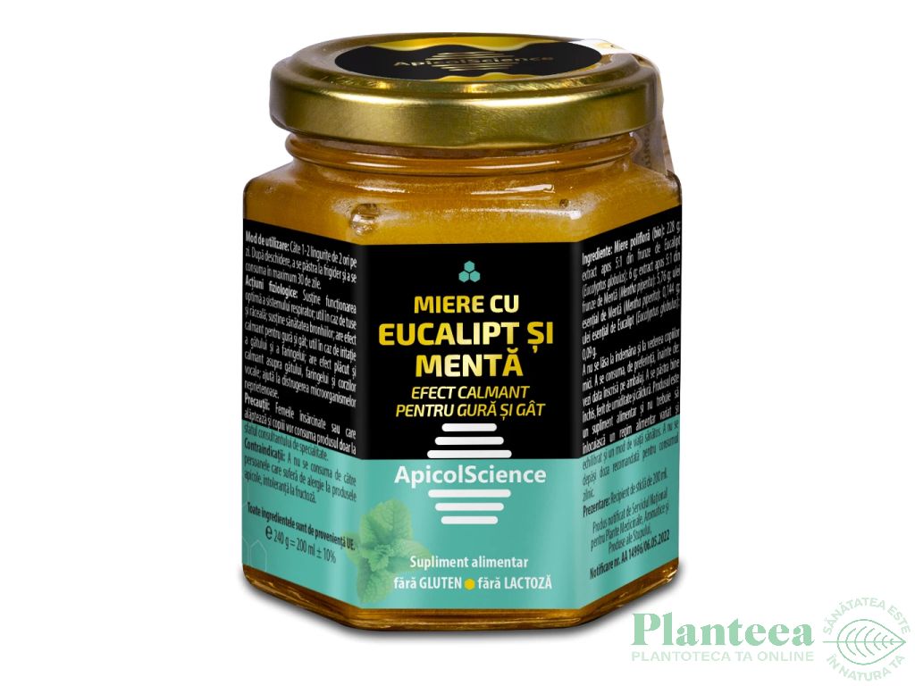 Miere cu eucalipt menta efect calmant gura gat 200ml - APICOL SCIENCE