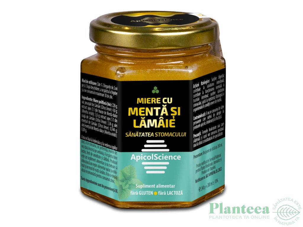 Miere cu menta lamaie sanatate stomac 200ml - APICOL SCIENCE