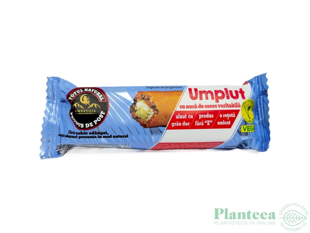 Baton vegan umplut nuca cocos fara zahar 60g - AMBROZIA