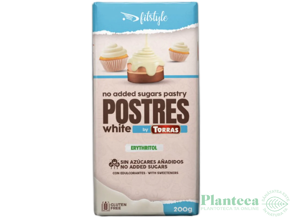 Ciocolata alba pentru prajituri eritritol stevia fara zahar fara gluten 200g - FITSTYLE