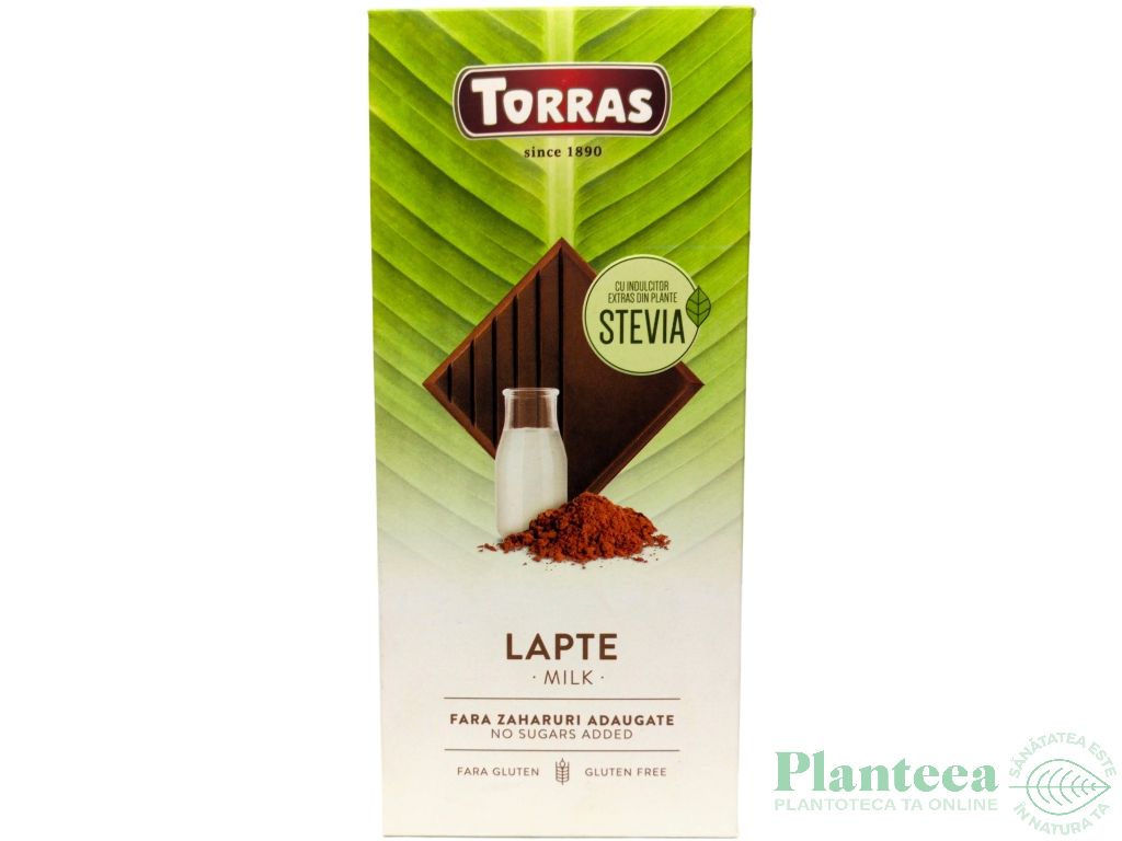 Ciocolata lapte integral fara zahar fara gluten Stevia 100g - TORRAS