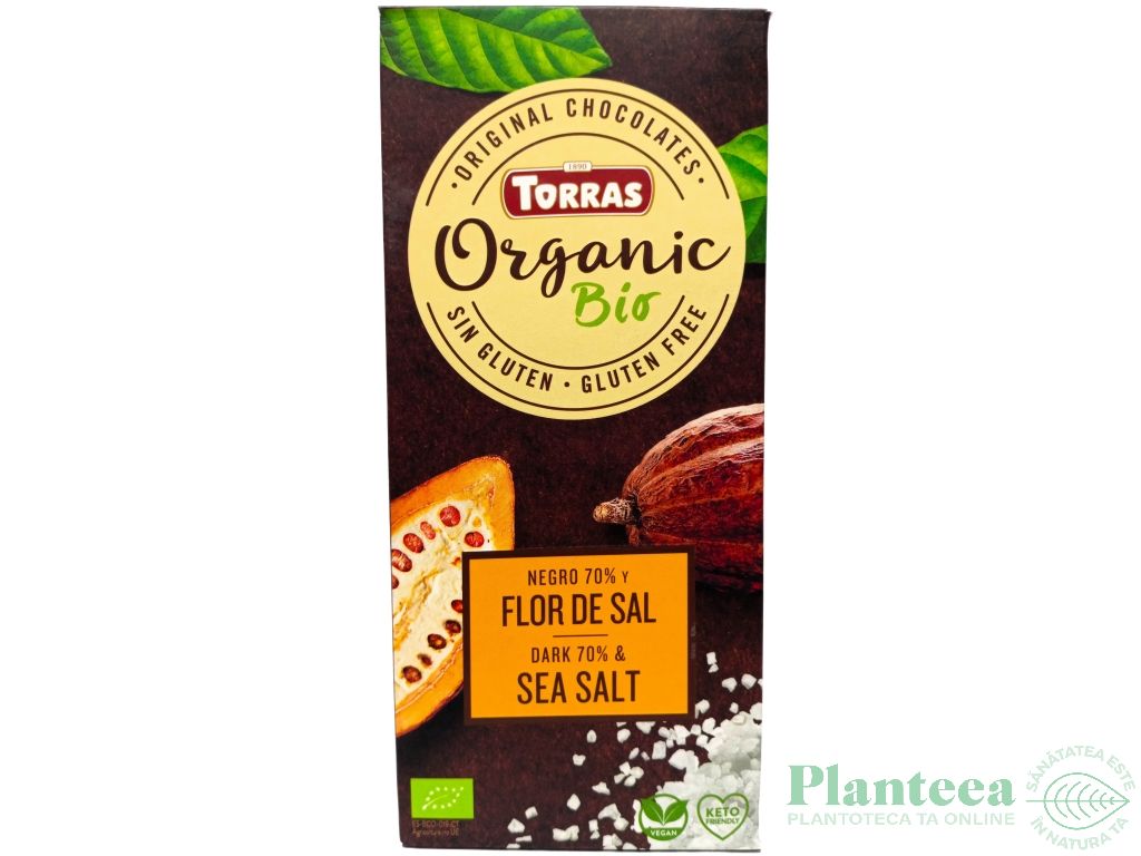 Ciocolata neagra 70%cacao sare mare fara gluten bio 100g - TORRAS