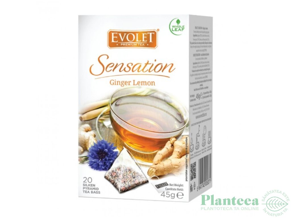 Ceai cu ghimbir lamaie Sensation piramide 20x2,25g - EVOLET