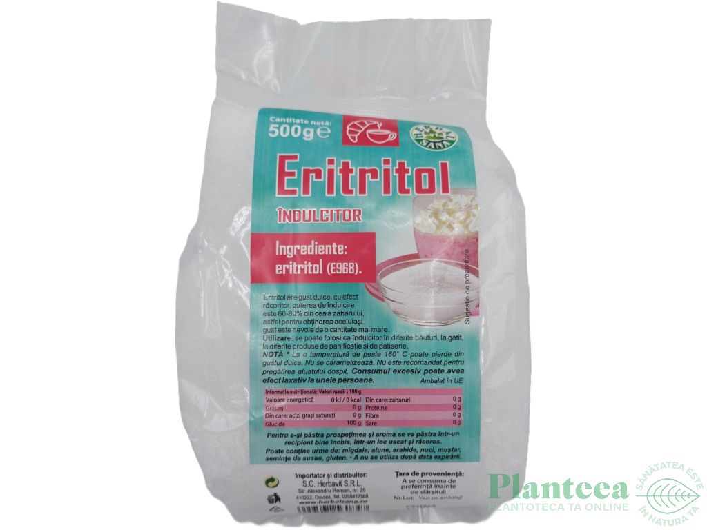 Eritritol indulcitor cristalizat 500g - HERBAL SANA