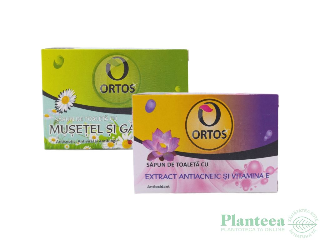 Kit 2 sapunuri terapeutice [Musetel Galbenele+Antiacneic E] 2x100g - ORTOS