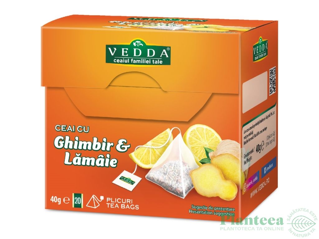 Ceai cu ghimbir lamaie piramide 20x2g - VEDDA