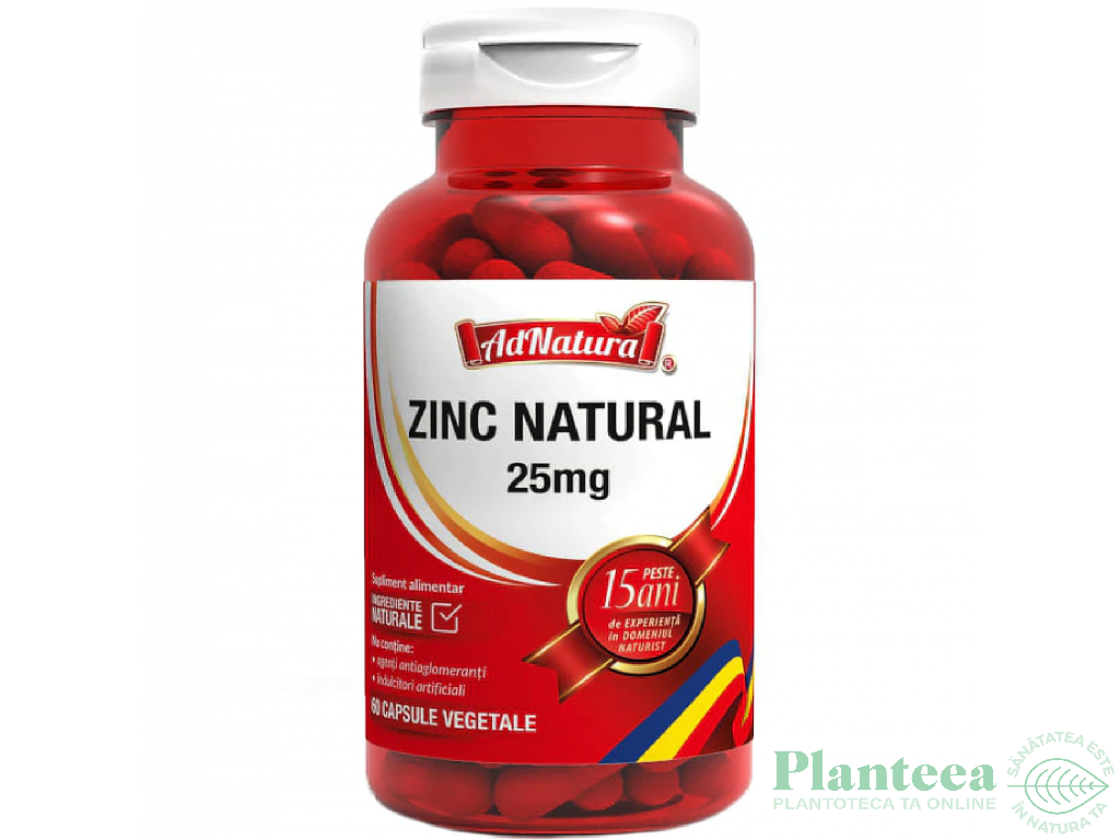 Zinc natural 25mg 60cps - ADNATURA