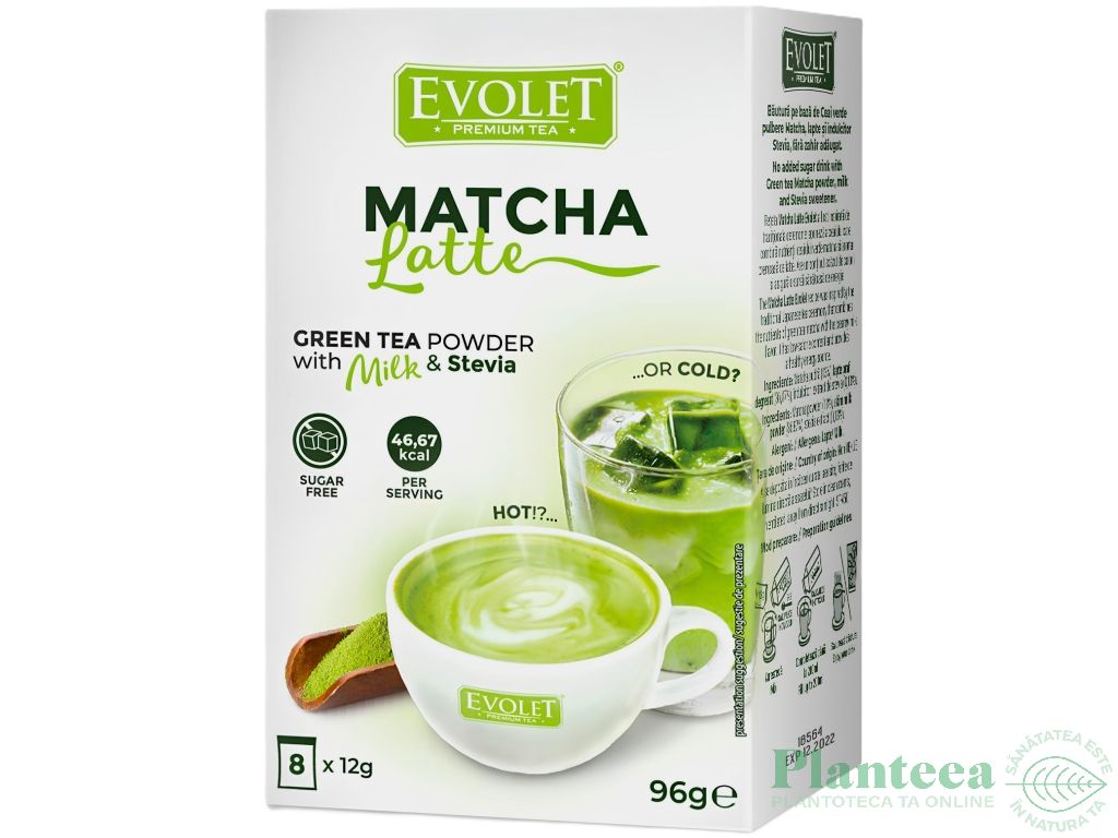 Latte instant matcha stevia plicuri 8x12g - EVOLET