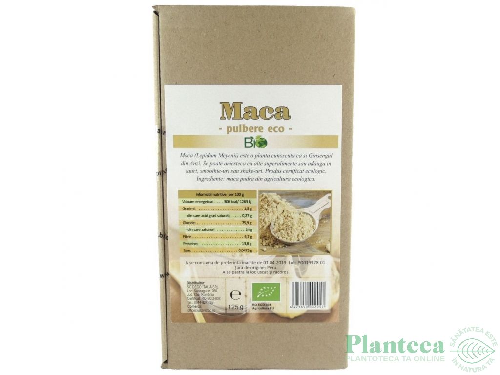 Pulbere maca bio 125g - DECO ITALIA