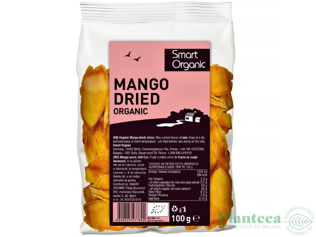 Mango uscat felii bio 100g - SMART ORGANIC
