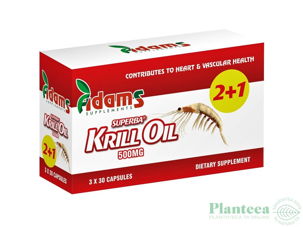 Pachet Krill oil 500mg 3x30cps - ADAMS SUPPLEMENTS