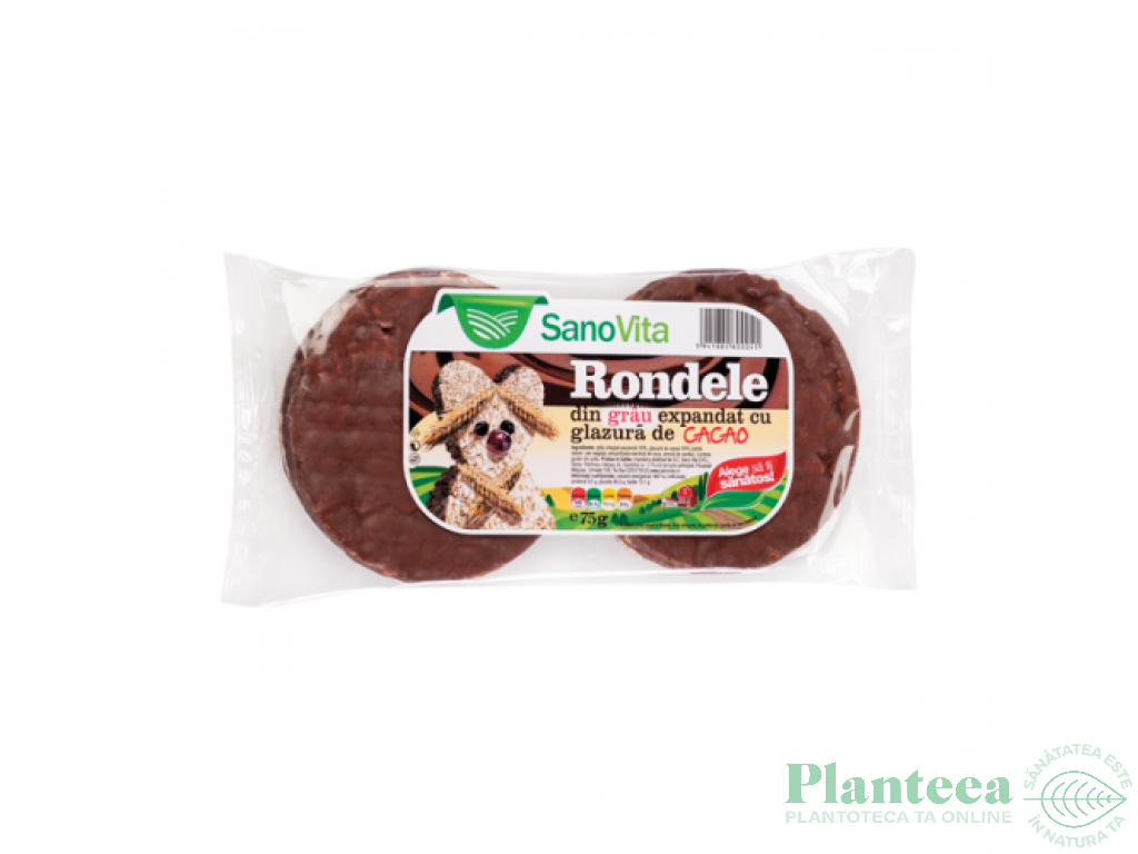 Rondele expandate grau glazura cacao 75g - SANOVITA