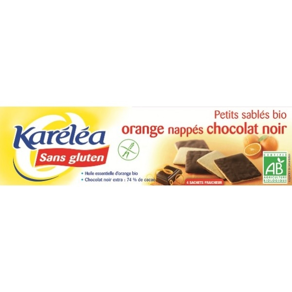 Biscuiti portocale glazura ciocolata neagra fara gluten eco 130g - KARELEA
