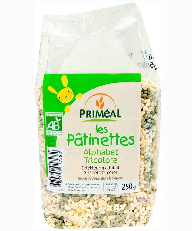 Paste alfabet tricolor grau Les Patinettes eco 250g - PRIMEAL