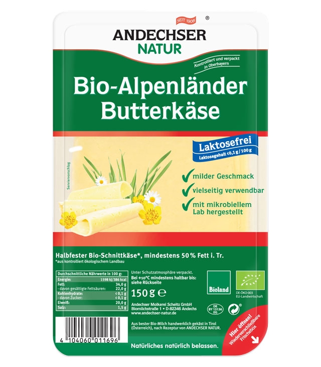 Cascaval Alpenlander fara lactoza felii 100g - ANDECHSER