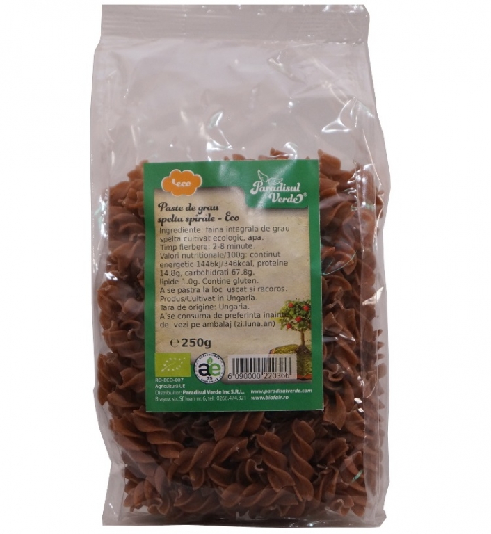 Paste spirale spelta integrala eco 250g - PARADISUL VERDE