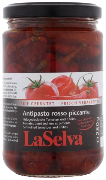 Rosii semiuscate chilli in ulei masline 270g - LA SELVA