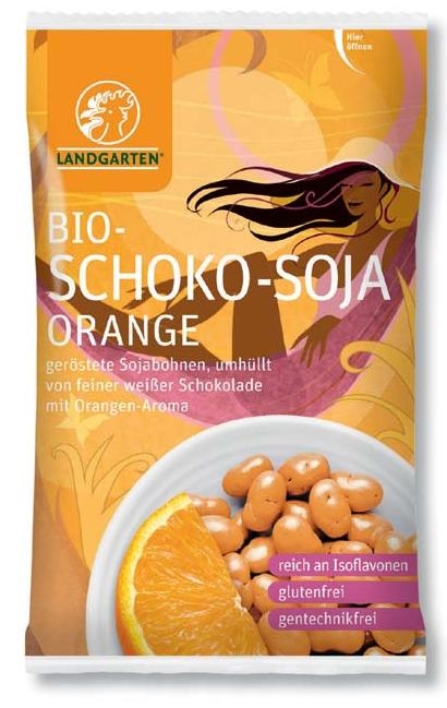 Boabe soia invelite ciocolata alba portocale eco 55g - LANDGARTEN