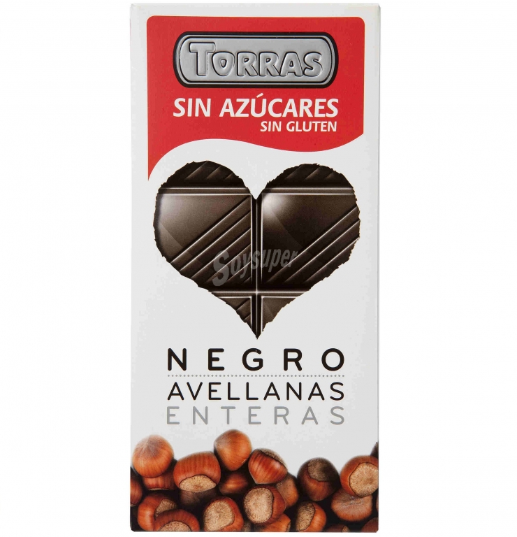 Ciocolata neagra 44%cacao alune fara zahar 150g - TORRAS