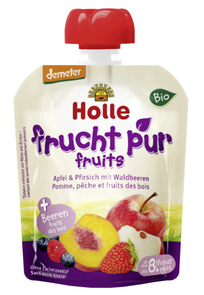 Piure mere piersici fructe padure bebe +8luni eco 90g - HOLLE