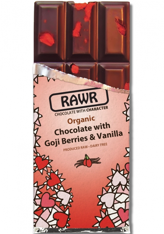 Ciocolata neagra 72%cacao goji vanilie raw eco 60g - RAWR