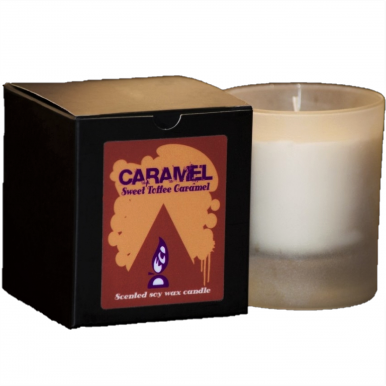 Candela sticla ceara soia 40h Caramel 130g - D`ECO