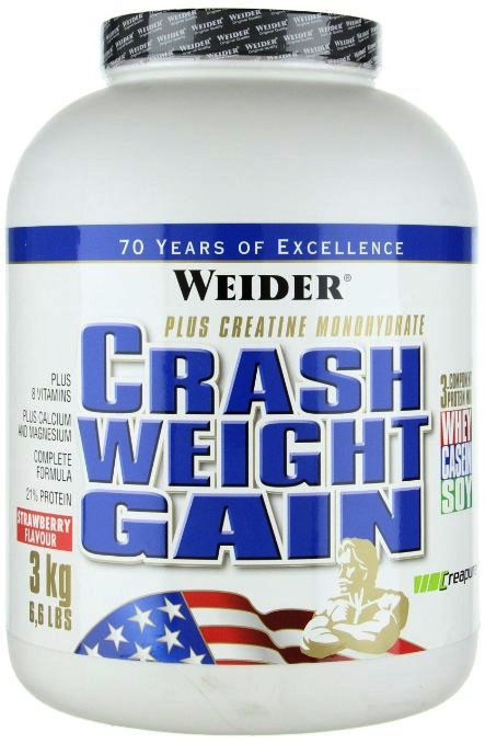 Pulbere Crash Weight Gain capsuni 3kg - WEIDER