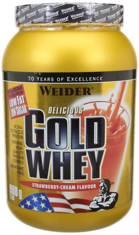 Pulbere proteica zer concentrat Gold capsuni 908g - WEIDER