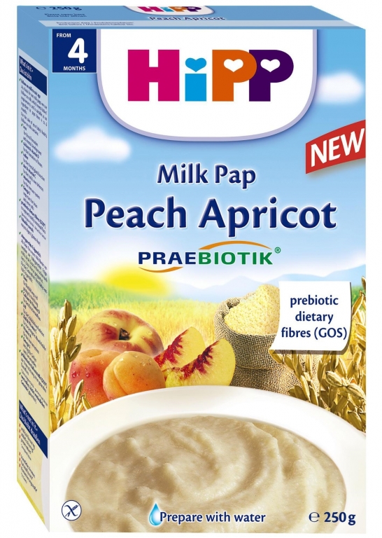 Pasat lapte piersici caise Praebiotik bebe +4luni 250g - HIPP