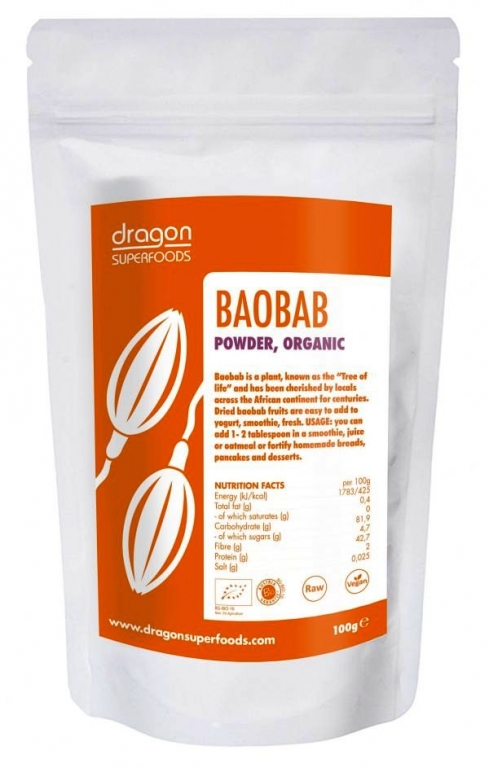 Pulbere baobab raw bio 100g - DRAGON SUPERFOODS