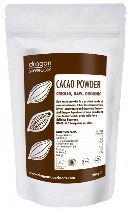 Cacao pulbere raw eco 200g - DRAGON SUPERFOODS