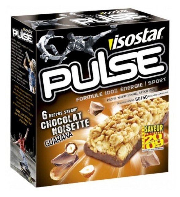 Batoane energizante ciocolata alune guarana Pulse 6x23g - ISOSTAR