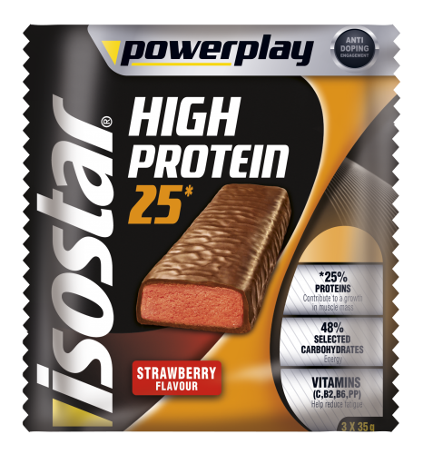 Batoane proteice capsuni Powerplay 3x35g - ISOSTAR