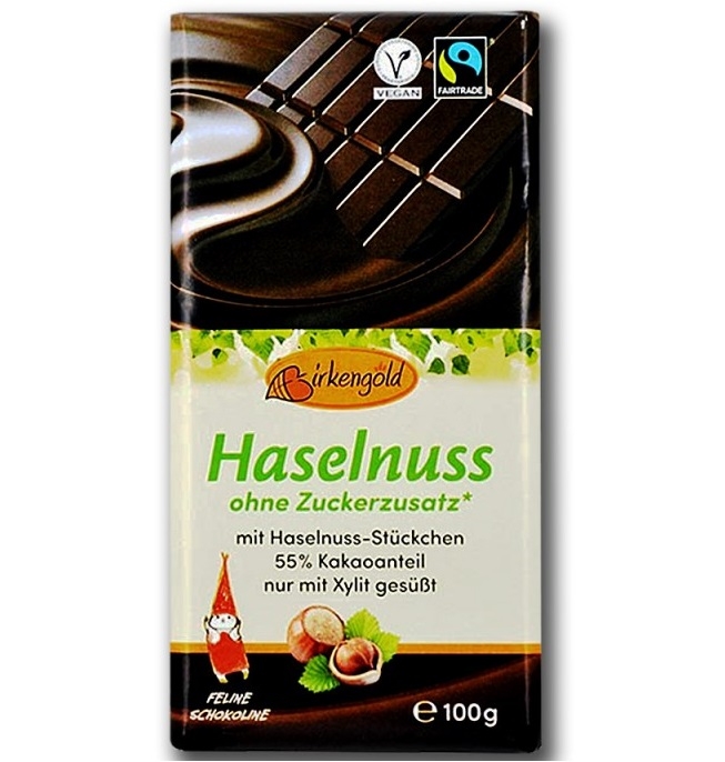 Ciocolata amaruie 55% alune xylitol 100g - BIRKENGOLD
