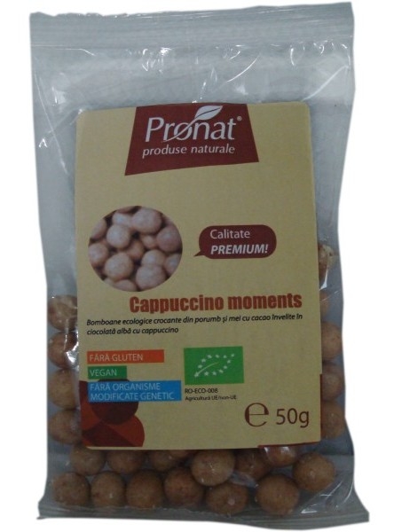 Bilute crocante porumb mei glazura ciocolata alba cappuccino eco 50g - PRONAT