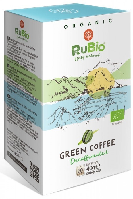 Cafea verde macinata decofeinizata organica 20plx2g - RUBIO