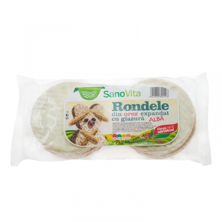 Rondele expandate orez glazura alba 75g - SANOVITA