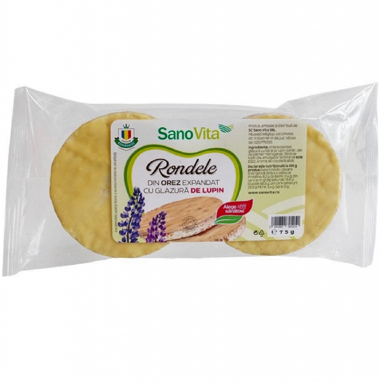 Rondele expandate orez glazura lupin 75g - SANOVITA