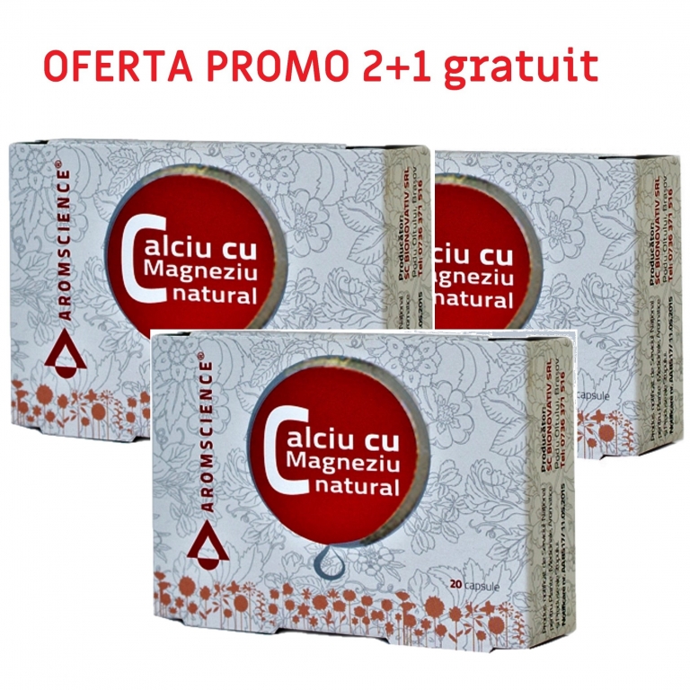 Pachet Calciu magneziu natural 3x20cps - AROM SCIENCE