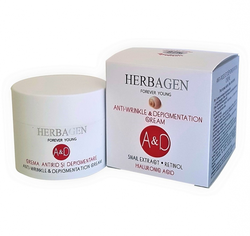 Crema antirid depigmentare extract melc acid hialuronic retinol A&D 50g - HERBAGEN