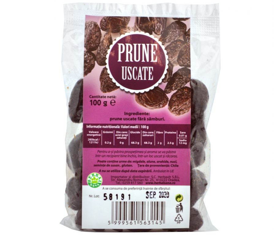 Prune uscate fara samburi 100g - HERBAL SANA