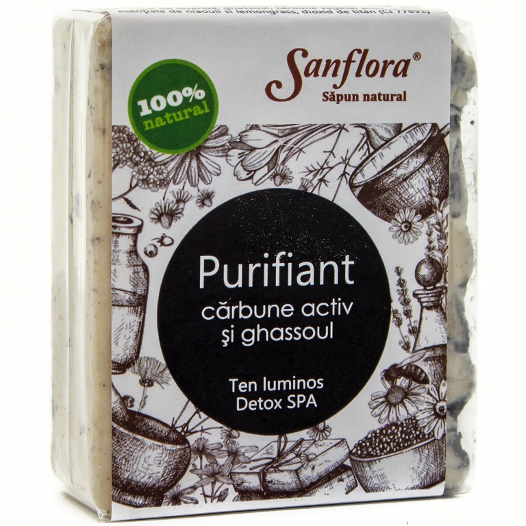 Sapun Purifiant carbune activ ghassoul 100g - SANFLORA