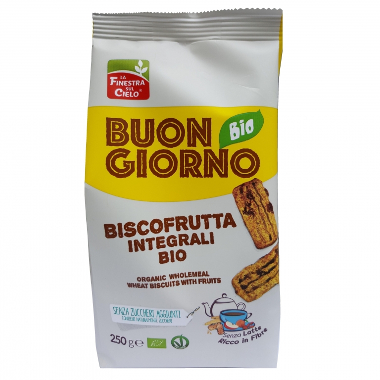 Biscuiti BuongiornoBio grau integral fructe eco 250g - LA FINESTRA SUL CIELO