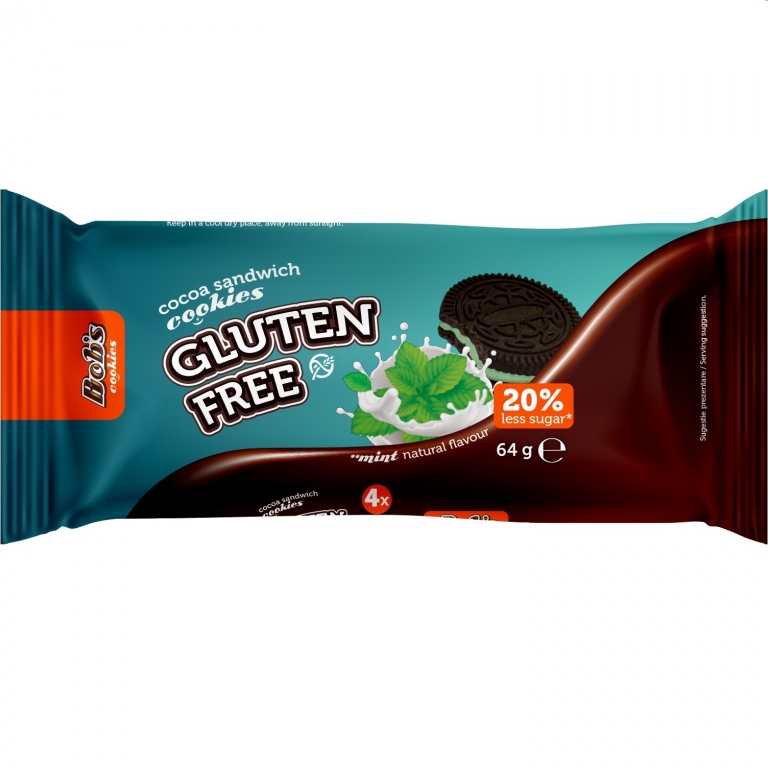 Biscuiti sandwich cacao menta fara gluten 64g - BOB FOODS