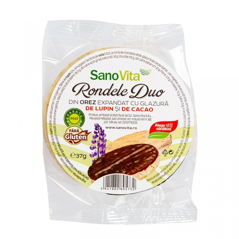 Rondele expandate orez glazura lupin cacao Duo 37g - SANOVITA