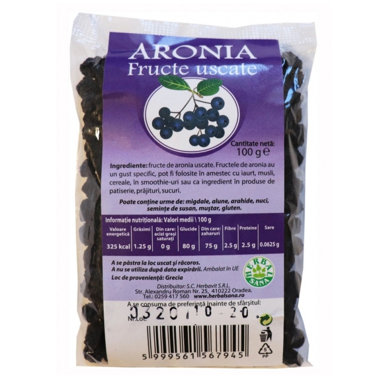 Aronia fructe uscate 100g - HERBAL SANA