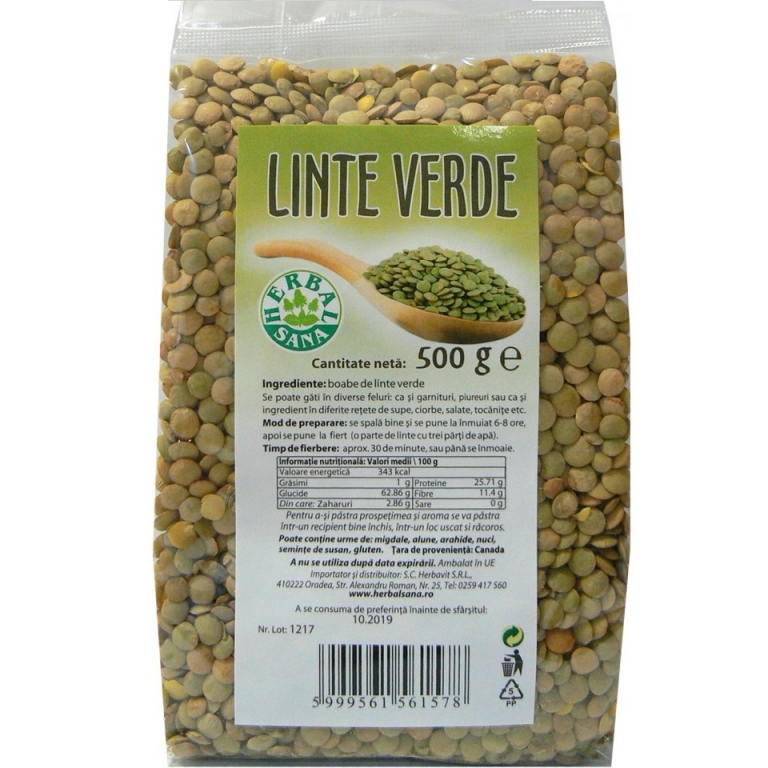 Linte verde boabe 500g - HERBAL SANA