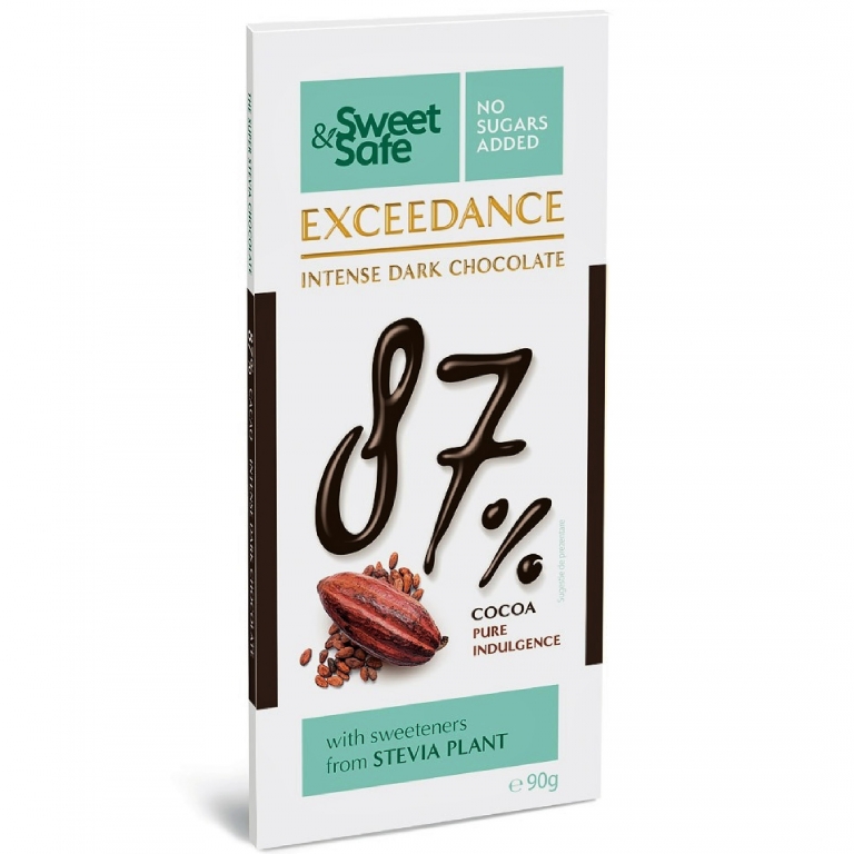 Ciocolata neagra 87%cacao stevia Exceedance 90g - SWEET&SAFE