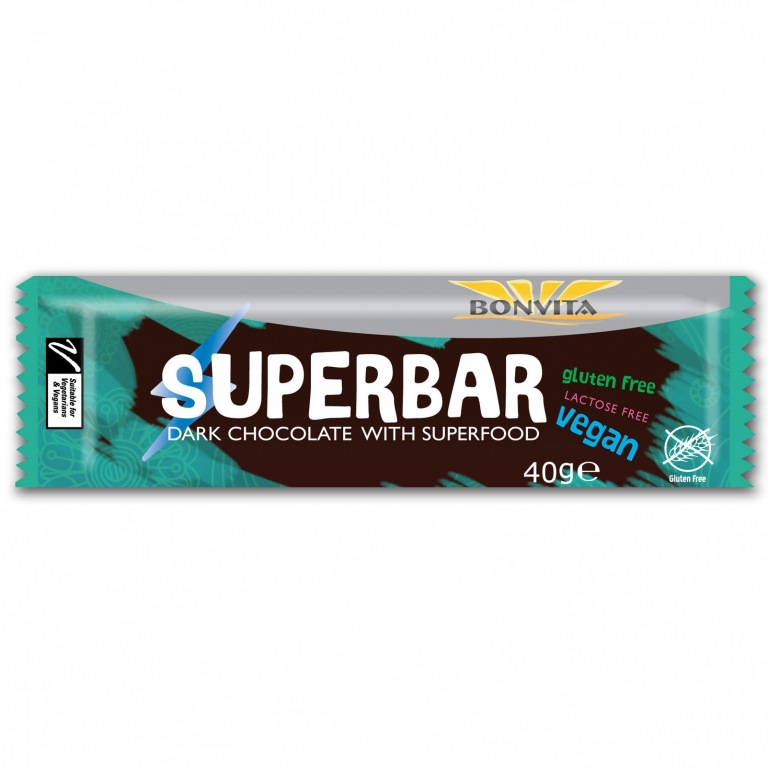 Baton ciocolata neagra superfood Bonbarr fara gluten eco 40g - BONVITA